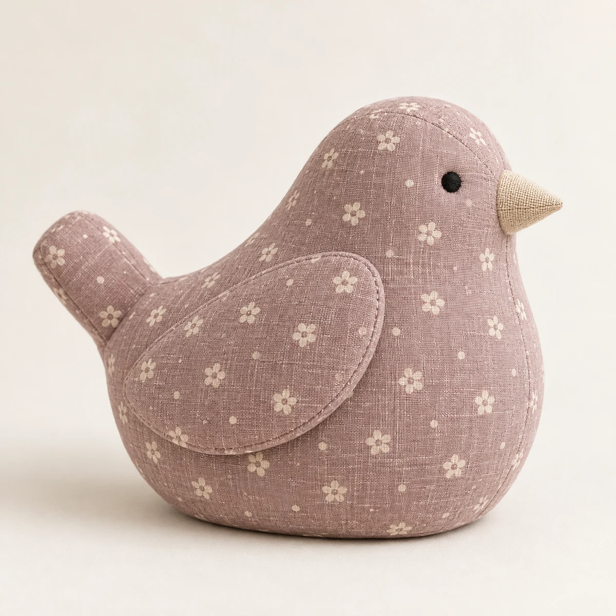 Heather Finch, Soft Mauve fabric bird doorstop